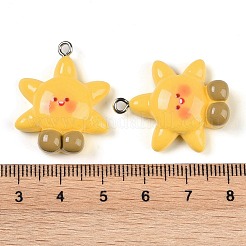 樹脂チャーム  プラチナアイアンループ付き  スター  ゴールド  27.5x22.5x8mm  穴：2mm&nbsp;RESI-U004-01D