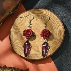 Серьги с подвесками из синтетического коралла EJEW-JE06006