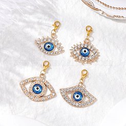 Подвесные украшения из сплава со стразами и смолой от сглаза HJEW-JM02973