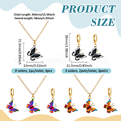 Комплект из 3 цветного ожерелья с подвеской в виде бабочки и серег-колец из эмалевого сплава SJEW-HY0001-03