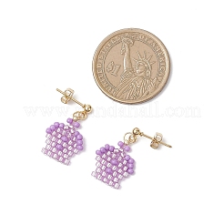 Серьги-гвоздики с подвесками из стеклянных бусин в форме короны EJEW-MZ00583