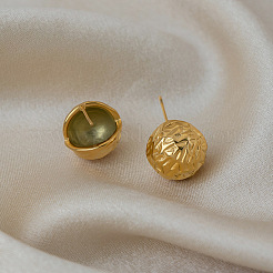 Boucles d'oreilles à clous sphériques en acier inoxydable texturé pour femmes&nbsp;PY7904