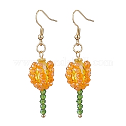 Серьги-подвески в виде стеклянных цветов из нержавеющей стали 304 EJEW-JE06722