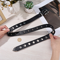ブラックPUイミテーションレザーチェーンベルト  鉄製の留め具と丸いリベット付き  プラチナ  1000x41x21mm&nbsp;AJEW-WH20070-318B