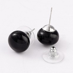 染色・加熱加工された黒瑪瑙のスタッドピアス  プラチナトーンの真鍮パーツ  21.5x12mm  ピン：0.7mm&nbsp;G-F267-09E