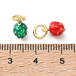 真鍮チャーム  イチゴのチャーム  エナメル  ゴールドカラー  9x5.5mm  穴：4mm&nbsp;KK-D111-03G