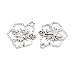 304ステンレスペンダント  ハイビスカスの花のチャーム  ステンレス鋼色  18.5x15.5x1.5mm  穴：1.7mm&nbsp;SA-CBA3ECF-04P