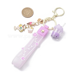 合金エナメルペンダントとミルクティー樹脂とアクリルカップペンダントキーホルダー  花柄PVCロープキーホルダー付き  ライラック  240mm&nbsp;KEYC-JKC01233-01