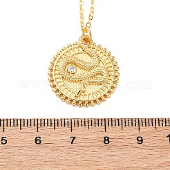 Messing Micro Pave klare Zirkonia flach rund mit Schlangenanhänger Halsketten&nbsp;LS-NJEW-S438-02A-G