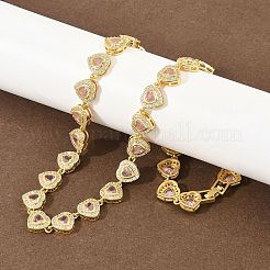 Collane tennis a forma di cuore con pavé di zirconi rosa in ottone&nbsp;KK-CBA4547-17B-G