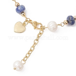 Браслеты из натуральных голубых пятен яшмы и культивированного пресноводного жемчуга в форме ронделей для женщин&nbsp;BJEW-JB12809-01