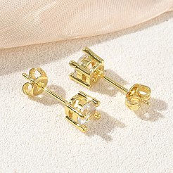 Orecchini a lobo in ottone con pavé di zirconi cubici singoli&nbsp;KK-CBA98BA-20G