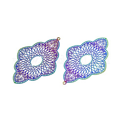 201ステンレススチールビッグペンダント  エッチングされた金属装飾  花  虹色  50.5x33.5x0.3mm  穴：1.4mm&nbsp;STAS-N102-19M