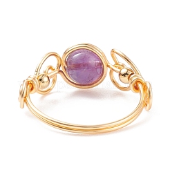 Плетеное кольцо на палец с натуральным аметистом RJEW-TA00042-02