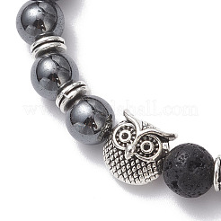 Браслеты из плетеных бусин из немагнитного синтетического гематита и натуральной лавы BJEW-JB12611-02