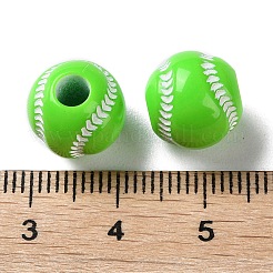 スプレープリントの不透明アクリルヨーロピアンビーズ  大穴ビーズ  テニス  ライムグリーン  11x10.5mm  穴：4mm  約1000個/500g&nbsp;SACR-P031-25C-01
