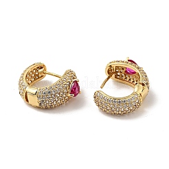 キュービックジルコニア スネーク フープ ピアス  女性のためのラックメッキ真鍮ジュエリー  ミックスカラー  16x17x8mm  ピン：0.8mm&nbsp;EJEW-F288-15