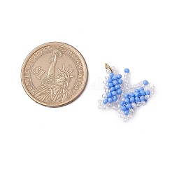 ガラスシードビーズの蝶のペンダント  304ステンレススチール製ジャンプリング付き  藤紫色  18x22.5x4.5mm  穴：3.5mm&nbsp;PALLOY-MZ00473-01