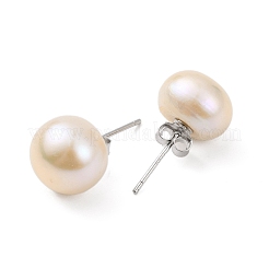 Orecchini a bottone con perle rotonde di perle naturali&nbsp;EJEW-E298-01G-02P