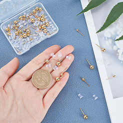 Серьги-гвоздики с шариками из нержавеющей стали 304 с вакуумным покрытием PVD EJEW-UN0021-89G