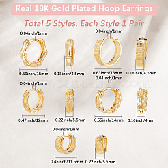 5 пара 5 стильных латунных серег-колец с покрытием для женщин EJEW-BBC0001-97