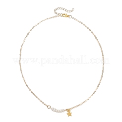 Женские ожерелья из латунного кабеля с подвеской в виде звезды из сплава и натурального пресноводного жемчуга в форме картофеля&nbsp;NJEW-JN05788