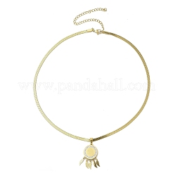 Ожерелья с подвеской в виде пера из нержавеющей стали 201 с плоским круглым кубическим цирконием&nbsp;NJEW-H055-02G