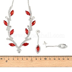 Комплект из висячих серег-гвоздиков и ожерелий с подвесками в виде листьев из латуни и страз для женщин SJEW-M102-03S-01