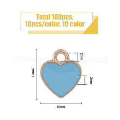 100本10色合金エナメルチャーム  ハート  ライトゴールド  ミックスカラー  12x10x2mm  穴：2mm  10個/カラー&nbsp;ENAM-HY0001-07