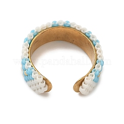 Стеклянные бусины с манжетными кольцами из нержавеющей стали 304 RJEW-MZ00031-02