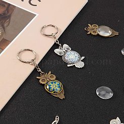 DIYのペンダント作り  鉄キーホルダーのパーツ  透明なガラスのカボションとチベット風の合金のペンダントカボションのセッティング  フクロウ  ミックスカラー  16.5x8.5x1.6cm&nbsp;PH-DIY-G005-42