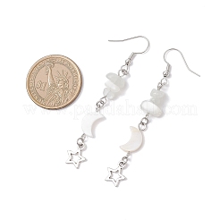 Серьги-подвески в виде луны и звезд из латуни&nbsp;EJEW-JE06675