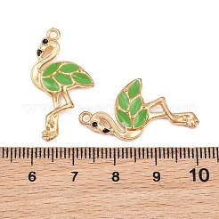 エナメルペンダントと合金  フラミンゴの形のチャーム  ライトゴールド  グリーン  29.5x16x3mm  穴：1.6mm&nbsp;AL-CBA9C31-03G-B