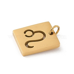 304ステンレススチールチャーム  丸カン付き  ゴールドカラー  星座チャーム付き長方形  レオ  12x10x1.5mm  穴：3mm&nbsp;STAS-R001-03G-05