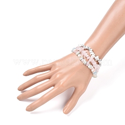 3 pz 3 stili chip quarzo rosa naturale e set di braccialetti elasticizzati con perline morganite e howlite&nbsp;BJEW-FS0001-01