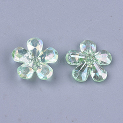 透明なアクリルビーズキャップ  ABカラー  多面カット  5花びら  花  アクアマリン  23x22x7mm  穴：1.8mm  約380個/500g&nbsp;TACR-T007-05C