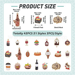 42個21スタイルアロイエナメルペンダント  食べ物と飲み物のチャーム  ミックスカラー  11~32x8~25x1~3.5mm  穴：1.4~2mm  2個/スタイル&nbsp;ENAM-TA0003-87