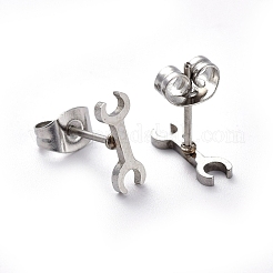 変色しにくい304ステンレススチールスタッドピアス  低刺激性のイヤリング  スパナ  ステンレス鋼色  10x4mm  ピン：0.7mm  12のペア/ボード&nbsp;EJEW-H368-40P