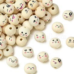 100 pièce de perles européennes en bois imprimé&nbsp;WOOD-CJ0002-78