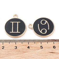 合金エナメルチャーム  星座とフラットラウンド  ブラック  22x18x2mm  穴：1.5mm  約12個/セット&nbsp;ENAM-S124-01A-08