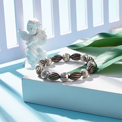 女性のための溝付きアクリル＆プラスチックビーズブレスレットブレスレット  プラチナ  ブラック  内径：2-1/4インチ（5.7cm）&nbsp;BJEW-JB07567