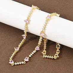 Collane a catena con maglie a cuore in ottone e pavé di zirconi rosa&nbsp;KK-CBA4547-16A-G