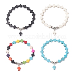 4 шт. браслеты с подвесками в виде крестиков из синтетической бирюзы двух цветов BJEW-JB12292