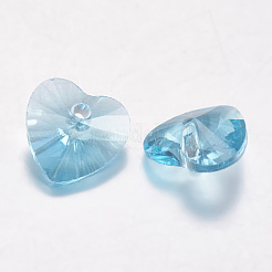 カット加工ガラスラインストーンチャーム  模造オーストリアのクリスタル  ハート  アクアマリン  10x10x5mm  穴：1mm&nbsp;RGLA-F054-10x10-202