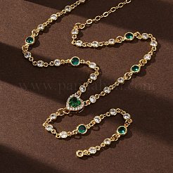 Collana con ciondolo a cuore in ottone con pavé di zirconi e nappa per donna&nbsp;NJEW-A071-01G-05