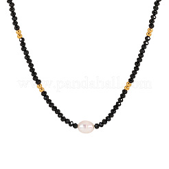 Ожерелья из натуральной черной шпинели с ограненными ронделями и пресноводным жемчугом AF5401