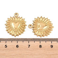304ステンレスペンダント  太陽の光芒模様のハート型チャーム  ゴールドカラー  23x20x3mm  穴：1.5mm&nbsp;STAS-E524-02G