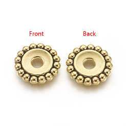 チベット風合金ビーズ  花  カドミウムフリー＆ニッケルフリー＆鉛フリー  アンティーク黄金  17.5x3mm  穴：4mm&nbsp;GLF10788Y-NF