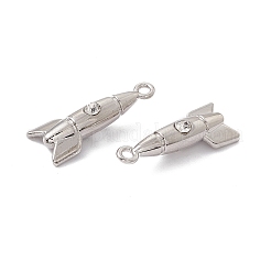 ラックメッキ合金ペンダント  クリスタルラインストーン付き  カドミウムフリー＆鉛フリー  ロケット型のチャーム  プラチナ  23x9x6mm  穴：1.6mm&nbsp;FIND-I030-05P