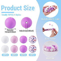 70 Stück 4 Stile Silikonperlen runde Gummiperle 15mm lose Abstandsperlen für DIY-Zubehör Schmuck Schlüsselanhängerherstellung&nbsp;FIND-TA0010-31B
